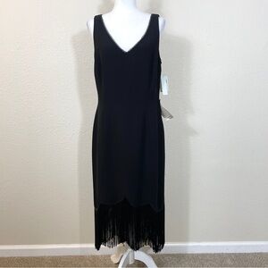 Vintage London Times 90s Dress Size 16 Large Gown Black Fringes Party Cocktail